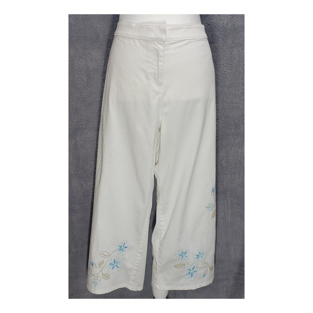 Vintage Y2K Fashion Bug White Embroidered Cropped Pants 14 Comfort Stretch